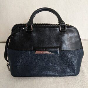 Calvin Klein Double Handle Doctor Handbag Satchel Black & Navy w Crossbody Strap